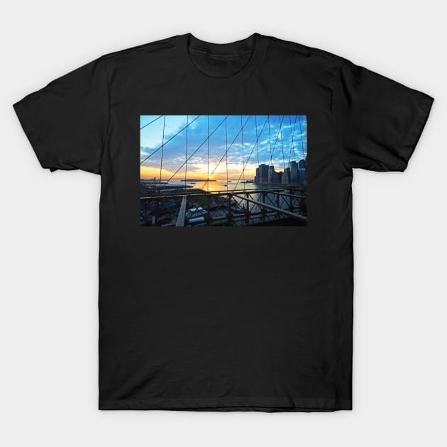 Brooklyn Bridge overlooking the Statue of Liberty T-Shirt by WayneOxfordPh